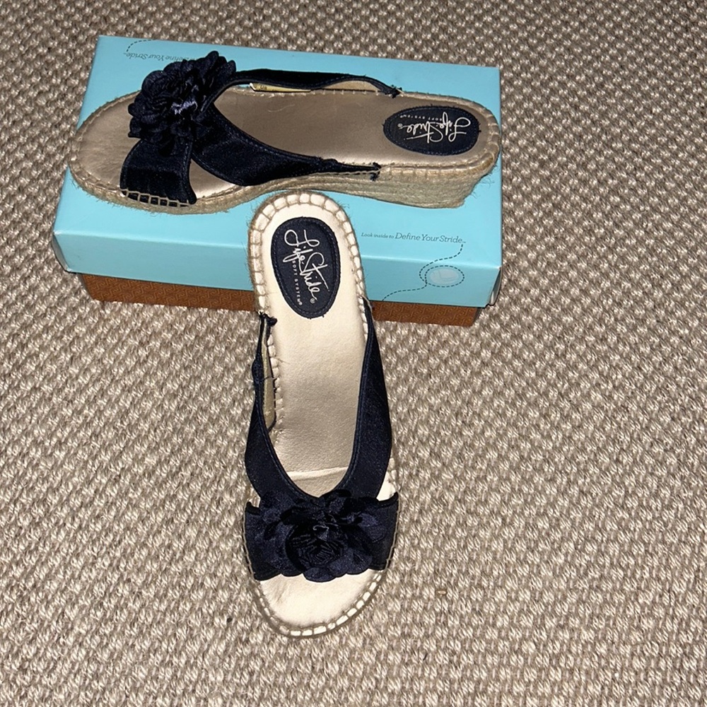 Like new navy silk shantung espadrilles